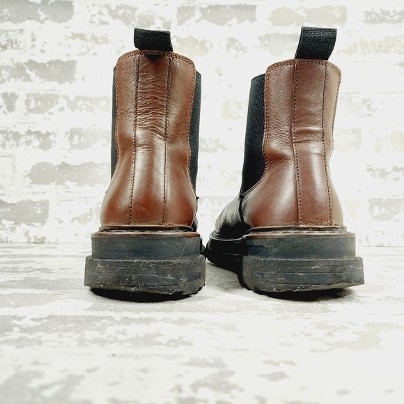 ASOS Brown & Black Leather Chunky Chelsea Ankle Boots F884 - Picture 6 of 12